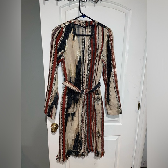 New! 🤠 Ramy Brook Cody Belted Fringe Jacquard Western Boho Cardigan/ Jacket 🤠 S - Picture 8 of 16